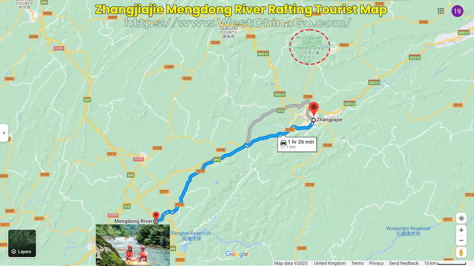 Zhangjiajie Mengdong River Rafting Tourist Map