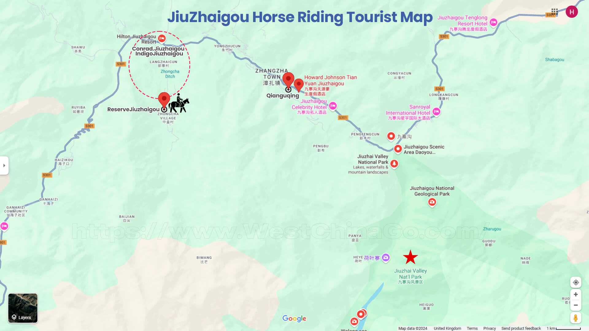 Tourist Map of Jiuzhaigou Horse Riding