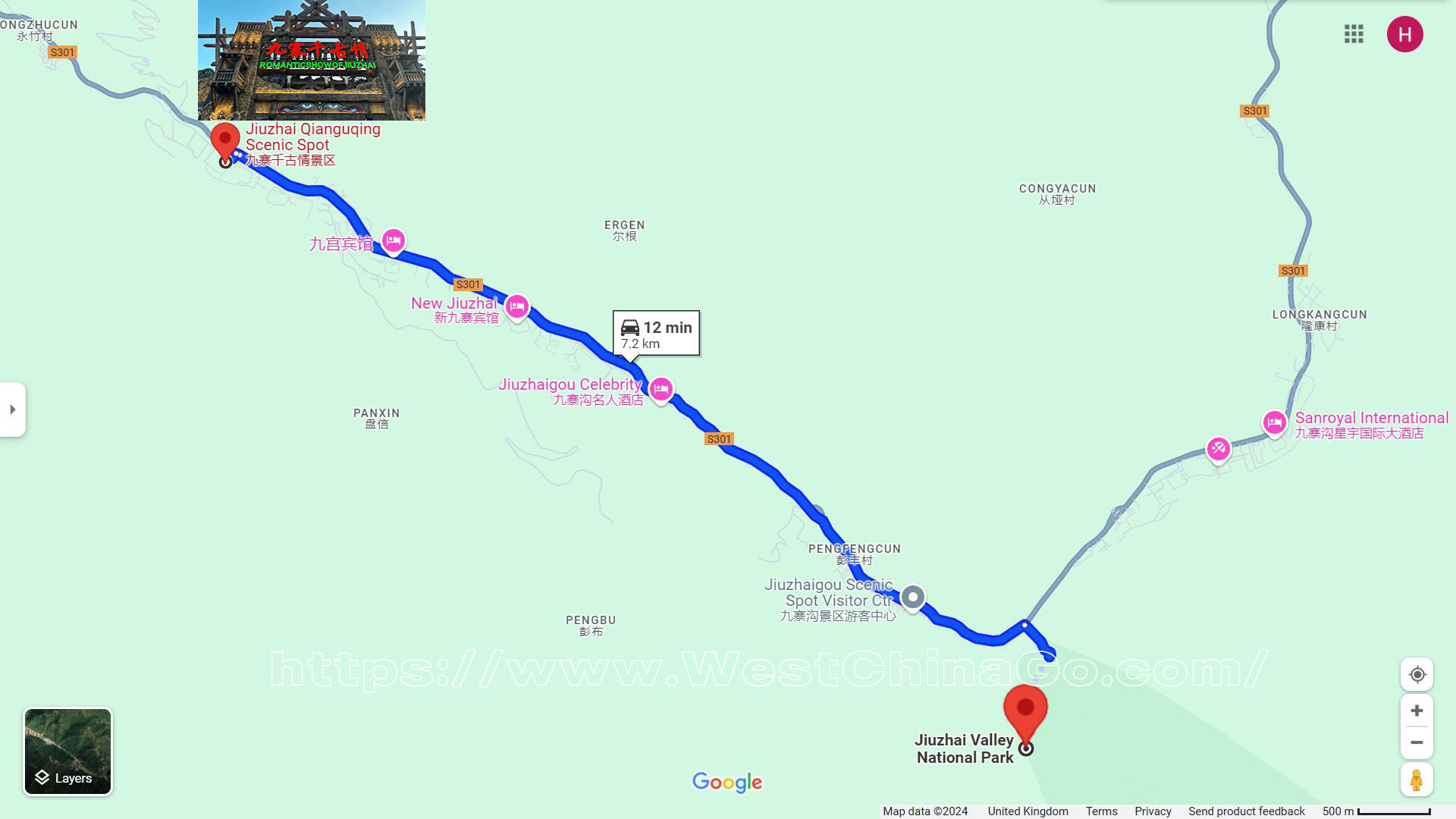 Tourist Map of Romantic Show of Jiuzhaigou