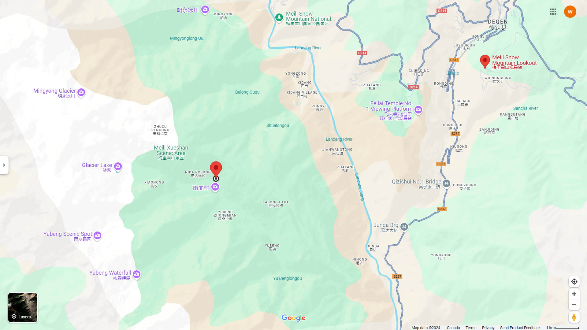 Meili Snow Mountain Tourist Map