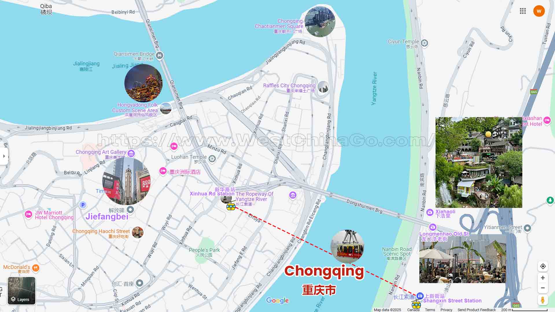 ChongQing Yangtze River Ropeway tourist map