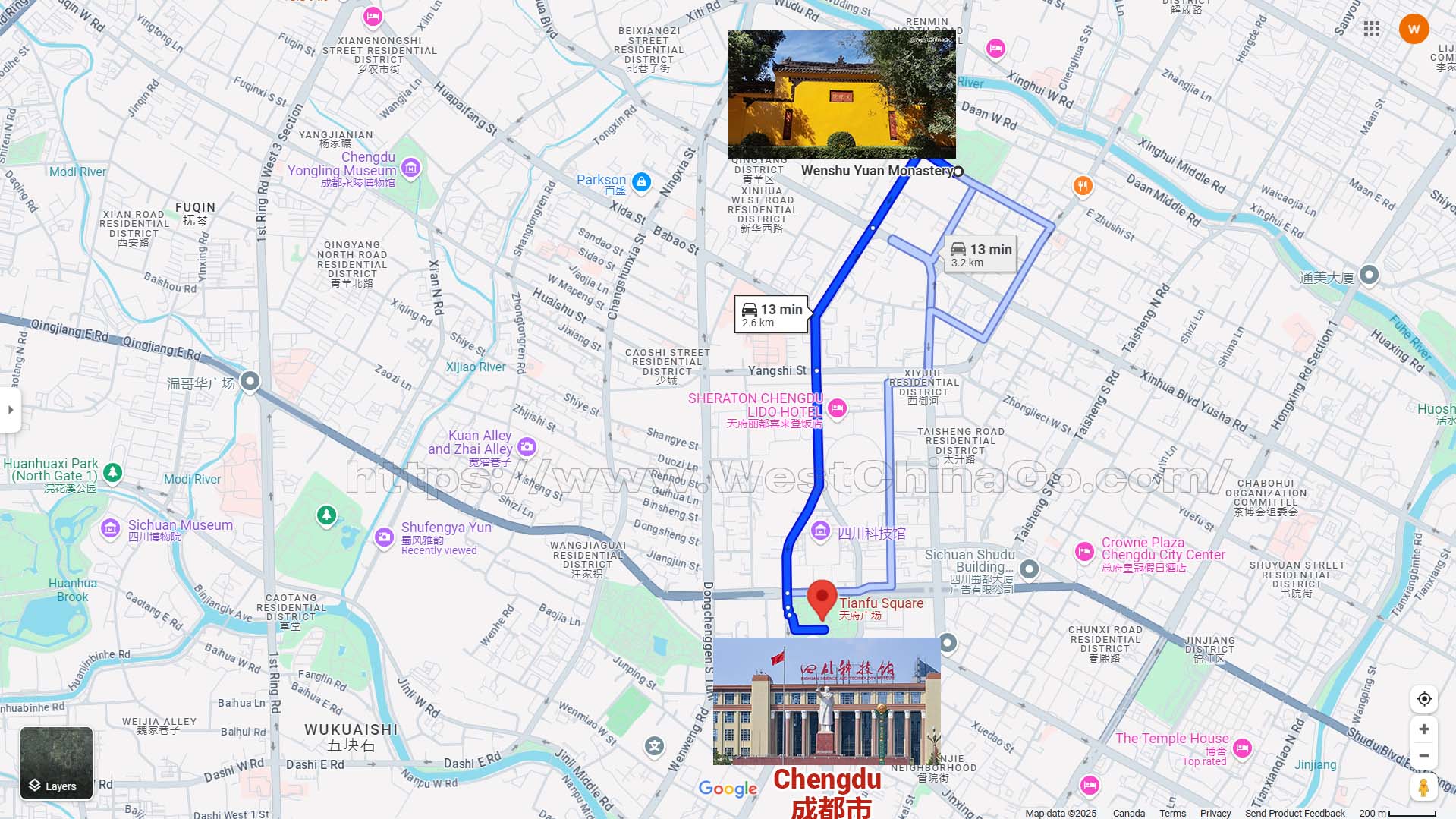 Chengdu Wenshu Yuan Monastery Tourist Map